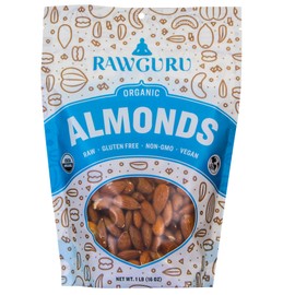RawGuru Organic Unsalted Almods - Raw | Keto | Vegan | Kosher | Paleo | Gluten Free Snacks | Superfood, 16 oz.