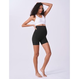 POSHDIVAH Pantalones cortos de maternidad para mujer sobre el vientre, ciclismo, entrenamiento, yoga, verano, embarazo, correr, leggings cortos de 5 pulgadas, 2 piezas negras de 5.0 in, M