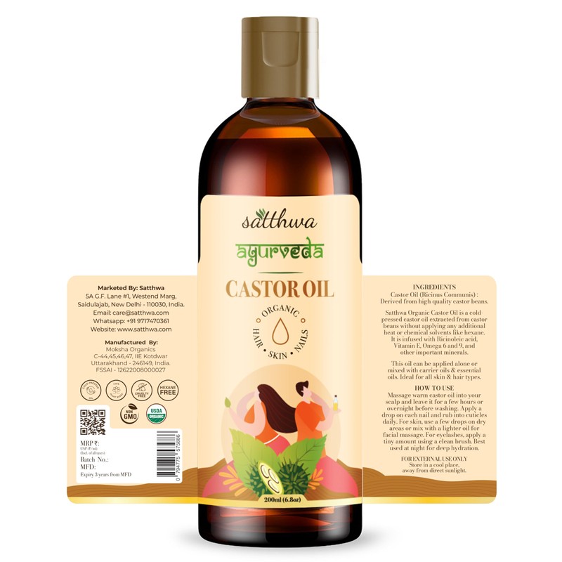 Satthwa USDA Organic Cold-Pressed Castor Oil (200ml - 6.8oz) –