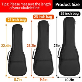 26in Ukulele Case, Waterproof Durable Ukulele Padded Bag with Adjustable Straps for Tenor (26in)
