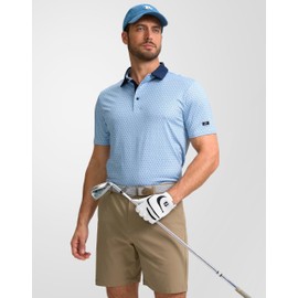 Obla Mens Golf Polo Shirts Short Sleeve Dry Fit Performance Moisture Wicking Casual Print Collared Golf Shirts for Men(Blue Flower_XL)