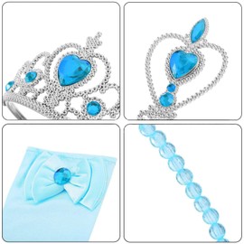 Cutey May Princess Dress Up Accessories for Girls Christmas Party Cosplay Set (Crown, Wand, Gloves, Necklace)
