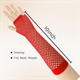 Mesh Gloves for Women - 80s Outfit and Accessories, Fingerless Fishnet Arm Sleeves, Red Witch Costume