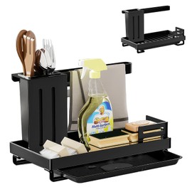 PZJFH Kitchen Sink Organiser Sink Tidy Kitchen Sink Organizer Dish Cloth Holder for Kitchen Sink for Kitchen and Bathroom (Black)