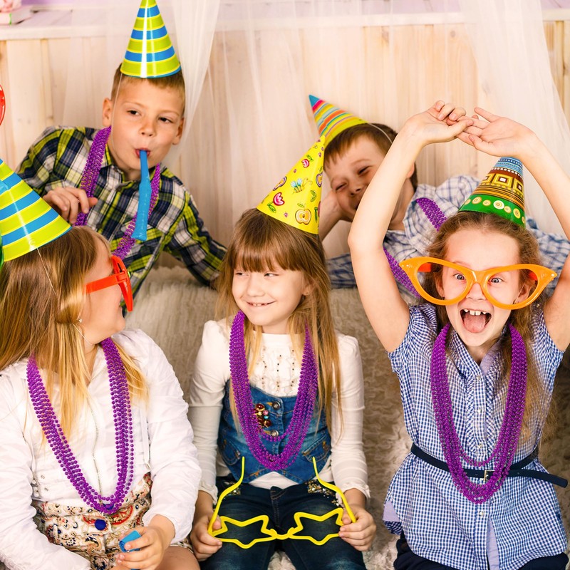 100 PCS Purple Beads Necklaces, Mardi Gras Beads Necklaces, 33"