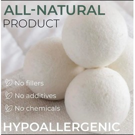 Premium Wool Dryer Balls - Pack of 6 - Natural Fabric Softener, Reusable, Reduces Drying Time and Wrinkles, Pet Hair Remover and Eco-Friendly.