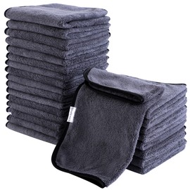Cosy Family 24 Pack Soft Washcloths Set - 12 x 12 inches, Quick Drying - Highly Absorbent Coral Velvet Fingertip Towel Bathroom Wash Clothes for Bath, Spa, Facial, Kitchen - Dark Grey