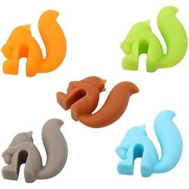 JJLFresheners 5 Pcs Colorful Cute Squirrel Shape Silicone Tea Bag Holder Cup, Squirrel Drink Markers, Tea Bag Holder for Cup Hanging Tool Mug Candy Colors Gift Set, Tea Bag Holder (Candy Colors)