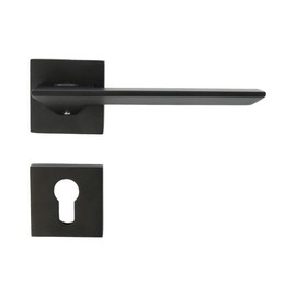 Amig - Door Handle Set | Mod. Zahora | 51 x 146 mm | Black Matte Aluminium | With Keyhole | Elegant and Simple Design | Ergonomic Handle
