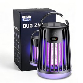 Solar Bug Zapper Outdoor & Indoor,2000V High-Voltage Mosquito Killer with Digital Display,Portable LED Fly Trap & Ambient Light,Solar/USB Rechargeable Insect Zapper for Patio,Camping,Backyard