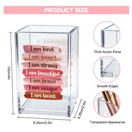 Vgrti I Am Kind Smart Strong Beautiful Acrylic Makeup Brush Organizer Holder, Daughter Affirmations Desk Acrylic Brushes Storage, Inspirational Graduation Gifts for Daughter Niece Sister Makeup Lovers