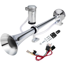AOLIHAN Loud Train Horn Kit for Truck,Super Loud 150DB 12V Car Horn,18 Inches Chrome Zinc Single Trumpet Air Horn with Compressor for Car Truck Train Boat (silver single tube horn with wire, 12v)