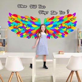 LioNergy 143 Pcs Classroom Wings Bulletin Board Set DIY Wings Motivational Bulletin Board Decoration Colorful Wings Paper Cutouts Theme for Wall Door Decor School Supplies