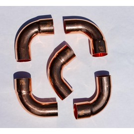 Copper Line Set Pipe Fitting 7/8" OD FTG x C | Long Radius Elbow LR 90 HVAC, Lead-Free and Durable - ACR Street Elbows 5 Pack