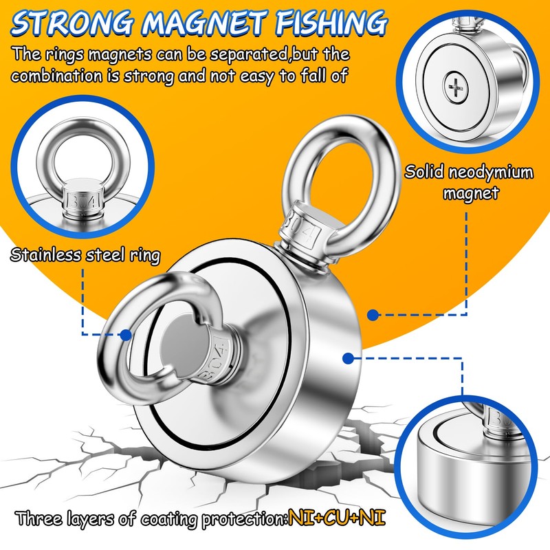 Grtard 700 LBS Magnet Fishing Kit, Double Sided Neodymium Fishing