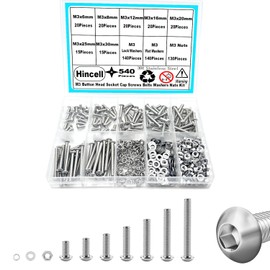 M3 Screw Kit,Hincell 540pcs M3 Button Head Socket Cap Screws Bolts Washers Nuts Kit,304 Stainless Steel(M3 x 6mm /8mm /12mm /16mm /20mm /25mm /30mm)