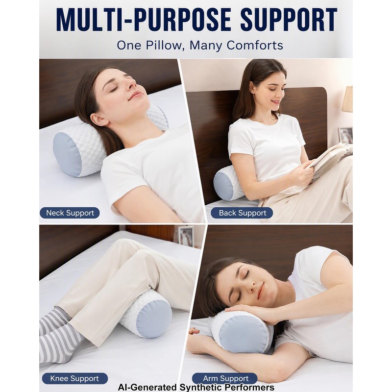 Neck Roll Pillow, Cervical Support Pillow for Pain Relief, Grey