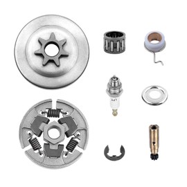 3/8 Inch 7T Pinion Clutch Drum Kit for Stihl 017 018 MS170 MS180 021 023 025 MS210 MS230 MS250, Pinion + Clutch Drum + Worm Gear + Washer + E-Clip + Spark Plug Needle Bearing Kit