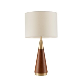 Chrislie Gold White Mid Century Modern Table Lamp , Contemporary Metal Wood Table Lamps for Bedrooms , 13.5"W X 13.5"D X 26"H , Gold / Brown