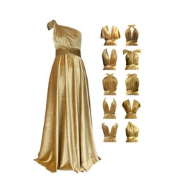 Velvet Infinity Dress with Bandeau,Convertible Bridesmaid Dresses,Plus Size Velvet Wrap Maxi Long Dress Multiway Formal Dress Gold