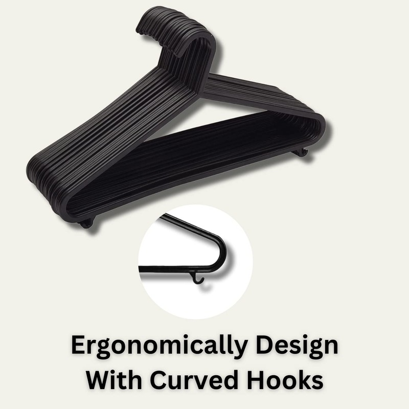 STRAAME Black Plastic Hangers with Hooks - Adult Premium Clothes