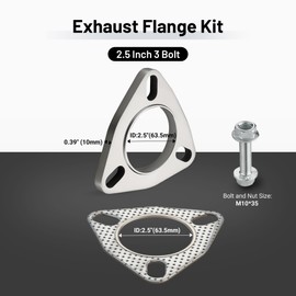 EVIL ENERGY 2.5 Inch 3 Bolt Exhaust Flange Connection Kit, Stainless Steel Exhaust Flange and Gasket Set with Bolts and Nuts, Exhaust Flanges with Flange Edge for Easier Welding, 2 PCS