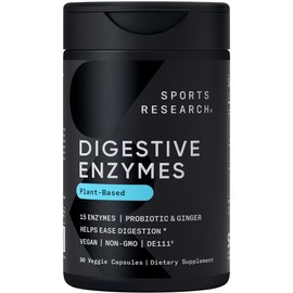Sports Research Sports Research Digestive Enzymes with Probiotics & Ginger - Plant Based for Dairy, Protein, Sugar & Carbs - Non-GMO Verified & Vegan Friendly (90 Veggie Capsules)