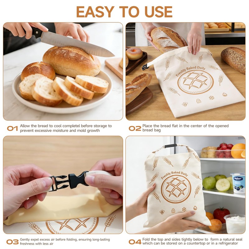 2 Pack Beeswax Bread Bags for Sourdough, Reusable 13"×17" Cotton