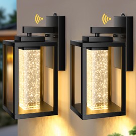 VIANIS Exterior Lighting Fixtures Wall Mount, Black Dusk to Dawn Outdoor Wall Sconce Lantern with LED Crystal Bubble Glass, Modern Anti-Rust Outside Lights for Porch, House, Garage, 2 Packs Waterproof