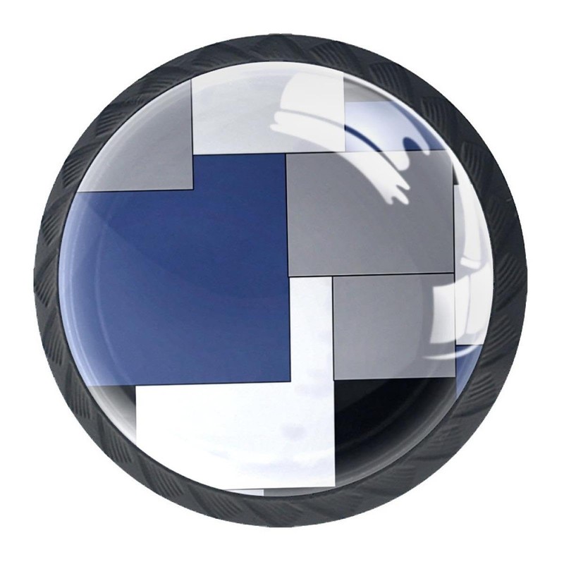 4 Pcs Navy Blue Black Gray White Checkered Glass Drawer