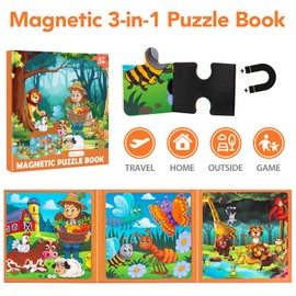 Magnetic Puzzles for Toddlers 3-5, Farm Animals Puzzles for Kids Ages 4-6 Toddler Puzzles, Educational Learning Magnets Travel Puzzels Road Trip Activities Toys for 3 4 5 6 Boys and Girls Gift