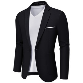 MAGE MALE Men's One Button Blazer Lightweight Casual Sport Coats Solid Color Suit Jacket Black