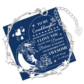 QianSiLi Granddaughter Gifts For Girls 2 In 1 925 Silver Bracelet For Girls Adjustable Friendship Bracelet Charm Bracelets For Womens Anniversary/Birthday/Valentines Gift for Granddaughter (6 Stars)