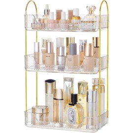 HBlife 3 Tier Bathroom Organizer Countertop, Makeup Organizer Perfume Tray Skincare Organizer for Bathroom, Dresser, Vanity, Clear