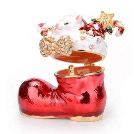 Furuida Trinket Box Boots with Hinged Enameled Jewelry Box Classic Christmas Ornaments Metal Craft Gift for Home Decor