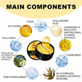 Parches para el contorno de ojos de oro de 24 quilates, 30 pares de almohadillas de hidrogel para ojos con colágeno, ácido hialurónico y regaliz ural, tratamiento antiedad para ojeras, bolsas debajo de los, líneas de expresión, regalos para el cuidado de 