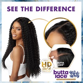 Sensationnel Butta Lace Front Wigs - human hair blend glueless water wave 26 extra wide 5 inch part preplucked hairline - Butta Wet and Wavy look HHM Water wave 26 Inch (1B OFFBLACK)