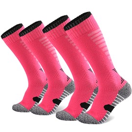 Offtrte 2-Pairs Athletic Soccer Socks for Kids Youth Boys and Girls (7-12 Years Old) Team Sport Baseball Socks Cushion Breathable Tennis Socks (AU, Numeric, 3, 6, Regular, Regular, Pink)