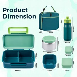JXXM Bento Lunch Box for Kids With 8oz Thermo, Leakproof Bento Box with with 2 Compartments, Insulated Bottle, Lunch Bag, BPA Free Dishwasher Safe for School Girls Boys (Green)