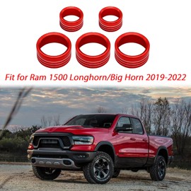 KEEGTBOX Center Control AC Radio Air Conditioner Auto Climate Control Volume Tune Switch Knob Button Cover Compatible with Dodge Ram 2019 2020 2021 Interior Trim Ring Accessories (Red)