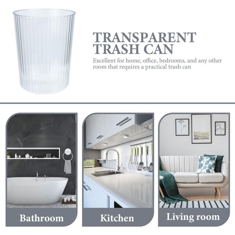 LIFKOME Transparent Trash can 10 Inch Round Clear Plastic Waste