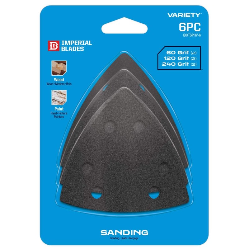 Imperial Blades - Oscillating Multi-Tool Triangle Sandpaper Variety Pack, 6PC