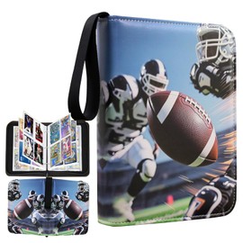 Sihdnok Trading Card Binder with Side-Loading Pages 400-Pocket Sports, Game, Membership & Shopping Card Album with Display Cover, Zipper & Wrist Strap, Fits Football Cards & More