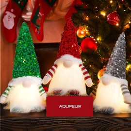 Christmas Decoration Gnome with Light, Pack of 3 - LED Christmas Gnome Figures Made of Plush - Luminous Decorative Gnome with Gift Box Set