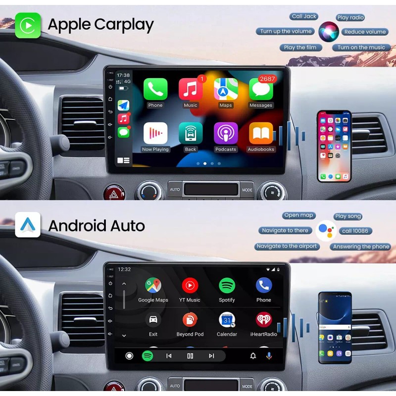 Jingelsye For Honda Civic 2006-2011 Apple CarPlay Android 12 Car