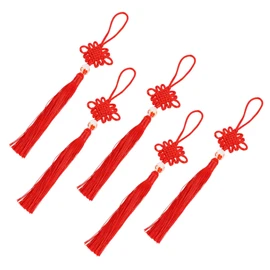 Ciieeo 5pcs Red Chinese Knot Tassel Pendant Car Hanging Decoration with Ceramic Beads for Bags Keychains and Home Decor Show Your Chinese Style