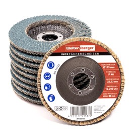 Woltersberger® INOX Flap Discs, Diameter 115 mm, Grain 120, Pack of 10, Blue, for Stainless Steel, Metal/Steel, Wood, Zirconium Corundum Abrasive Mop, Flap Discs
