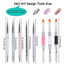 Whmeolyo Nail Art Brushes, 8Pcs Double-Ended Acrylic Nail Brush Set & Picker Brush Tool for Nail Art with PolyGel Gel Acrylic Nails Extension Fine Liner Brushes and Dotting Pen (5,7,9,11,13 mm)