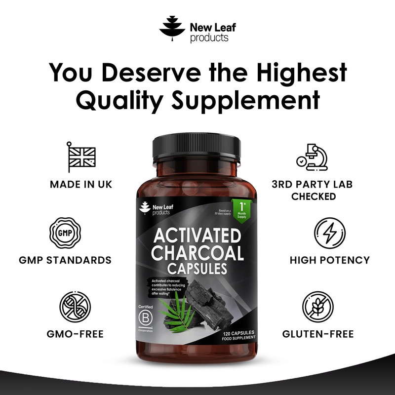 Activated Charcoal Capsules - 120 High Strength Activated Charcoal Tablets