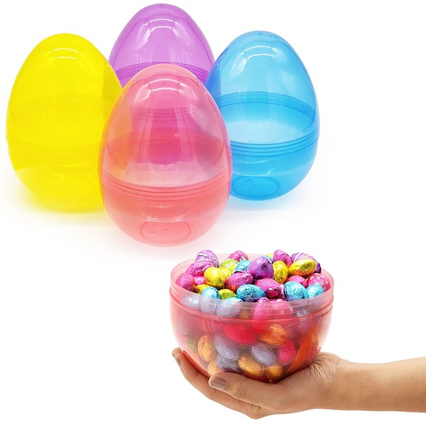 Massive Translucent Fillable Easter Eggs Colorful Bright Plastic Easter Eggs, Perfect For Easter Egg Hunt, Surprise Egg, Easter Hunt, Assorted Colors, 8" Giant Fillable Eggs (24-Pack)